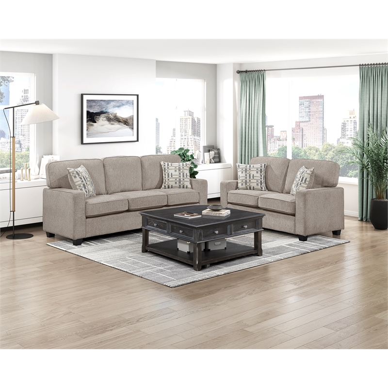 Pemberly Row Chenille 2-Piece Sofa and Loveseat Set in Taupe