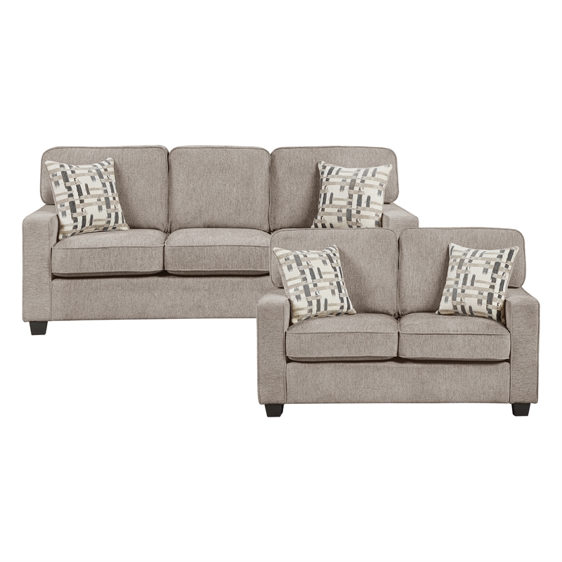 Pemberly Row Chenille 2-Piece Sofa and Loveseat Set in Taupe