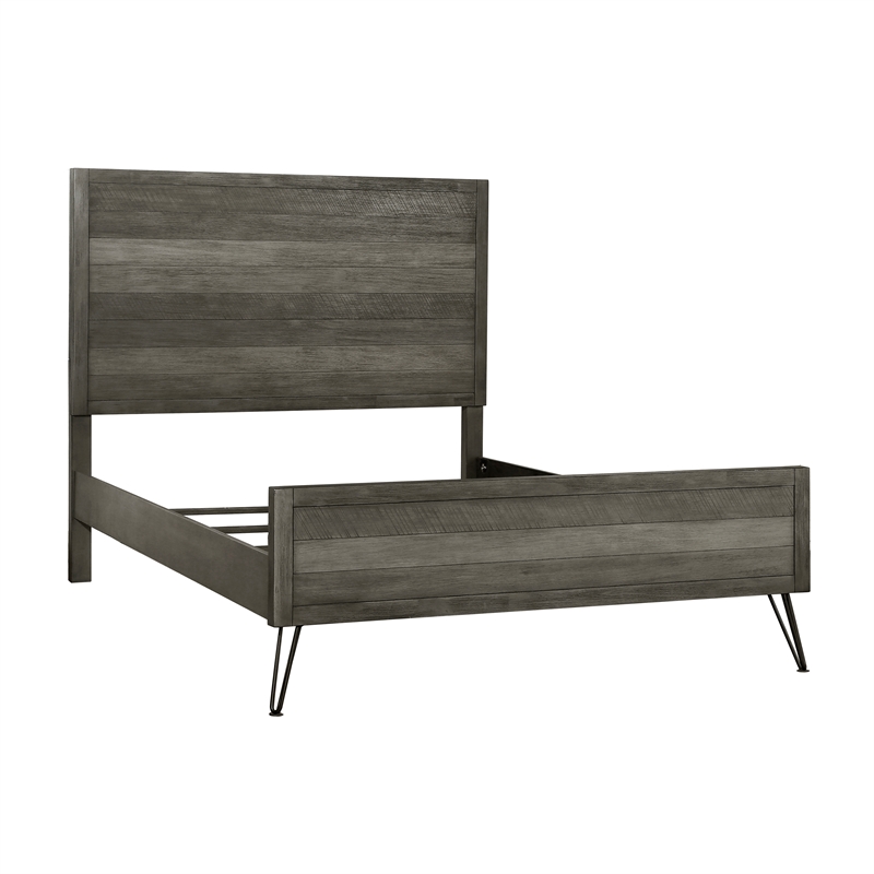 Pemberly Row Acacia Wood Queen Bed with Metal Legs in 3-Tone Gray