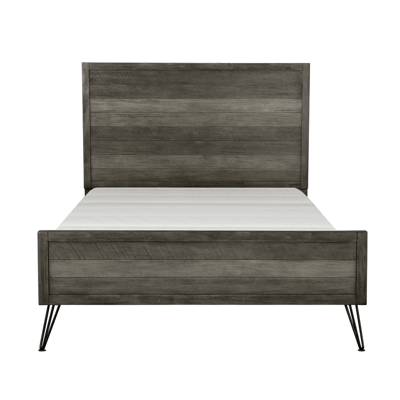 Pemberly Row Acacia Wood Queen Bed with Metal Legs in 3-Tone Gray