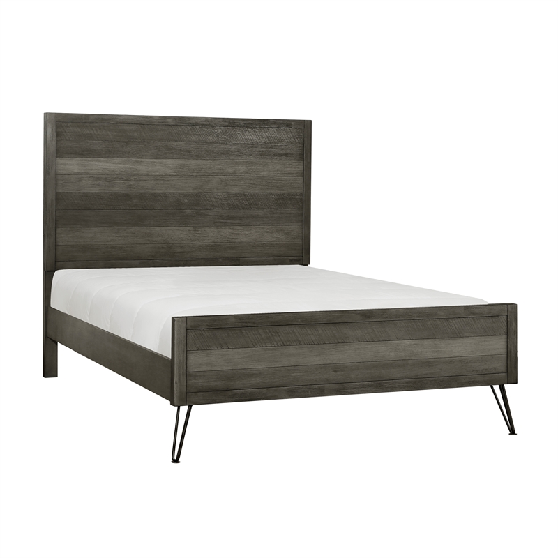 Pemberly Row Acacia Wood Queen Bed with Metal Legs in 3-Tone Gray