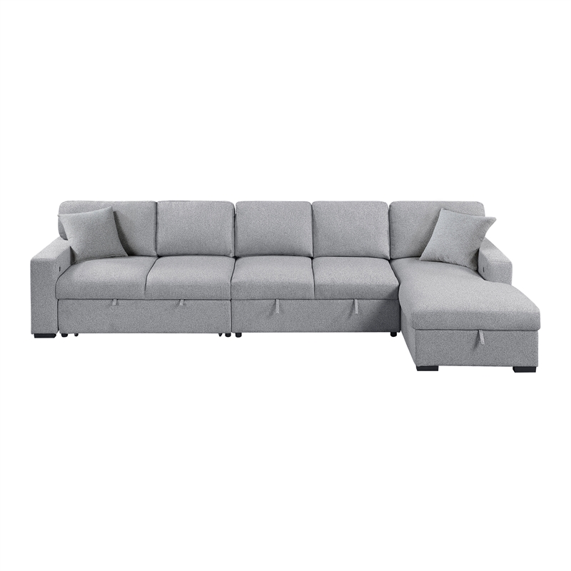 Pemberly Row Boucle Sectional with Right Chaise and Pull-Out Bed in Gray