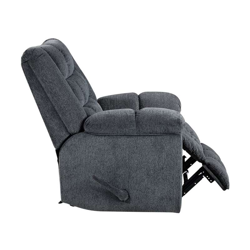 Pemberly Row Chenille Rocker Recliner with Pull Handle in Gray