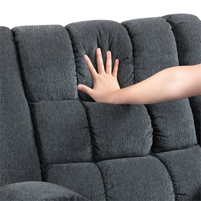 Pemberly Row Chenille Rocker Recliner with Pull Handle in Gray
