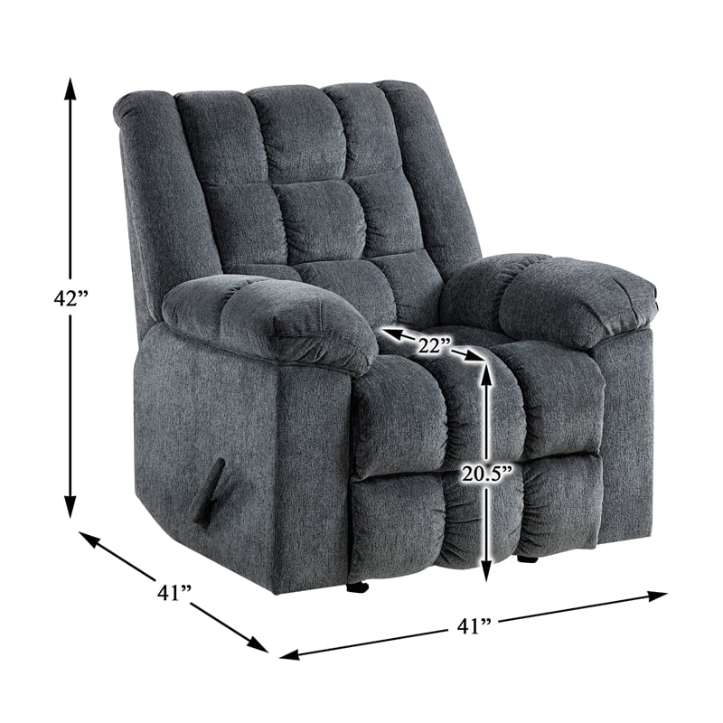 Pemberly Row Chenille Rocker Recliner with Pull Handle in Gray