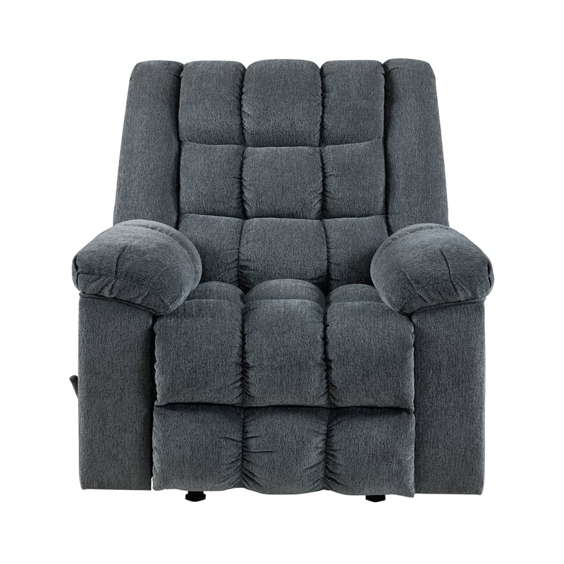 Pemberly Row Chenille Rocker Recliner with Pull Handle in Gray