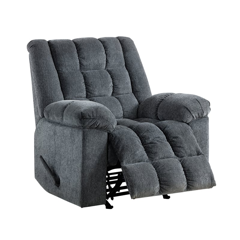 Pemberly Row Chenille Rocker Recliner with Pull Handle in Gray