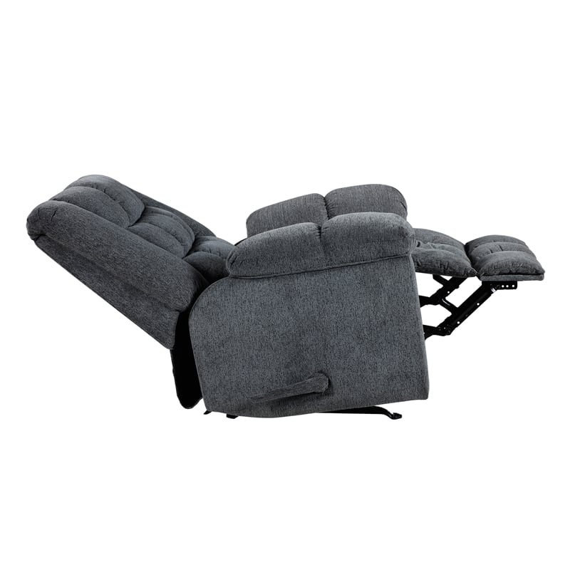 Pemberly Row Chenille Rocker Recliner with Pull Handle in Gray