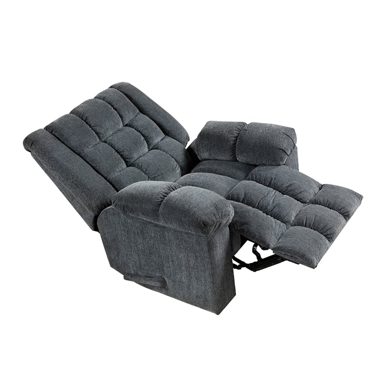 Pemberly Row Chenille Rocker Recliner with Pull Handle in Gray