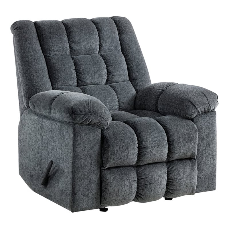 Pemberly Row Chenille Rocker Recliner with Pull Handle in Gray