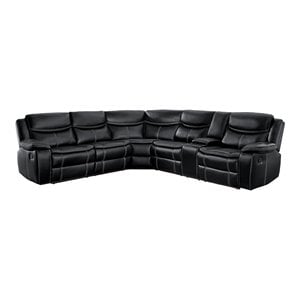 Pemberly Row 3-Piece Faux Leather Reclining Sectional with Console in Black
