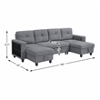 Pemberly Row Boucle U-Shaped Sectional with 2 Chaises and Pull-Out Bed in Gray