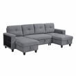 Pemberly Row Boucle U-Shaped Sectional with 2 Chaises and Pull-Out Bed in Gray