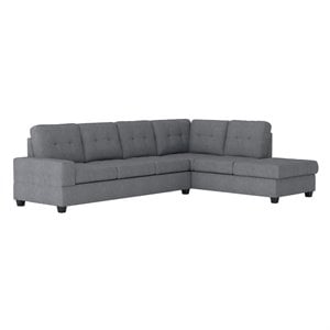 Pemberly Row Microfiber Reversible Sectional with Drop-Down Table in Dark Gray