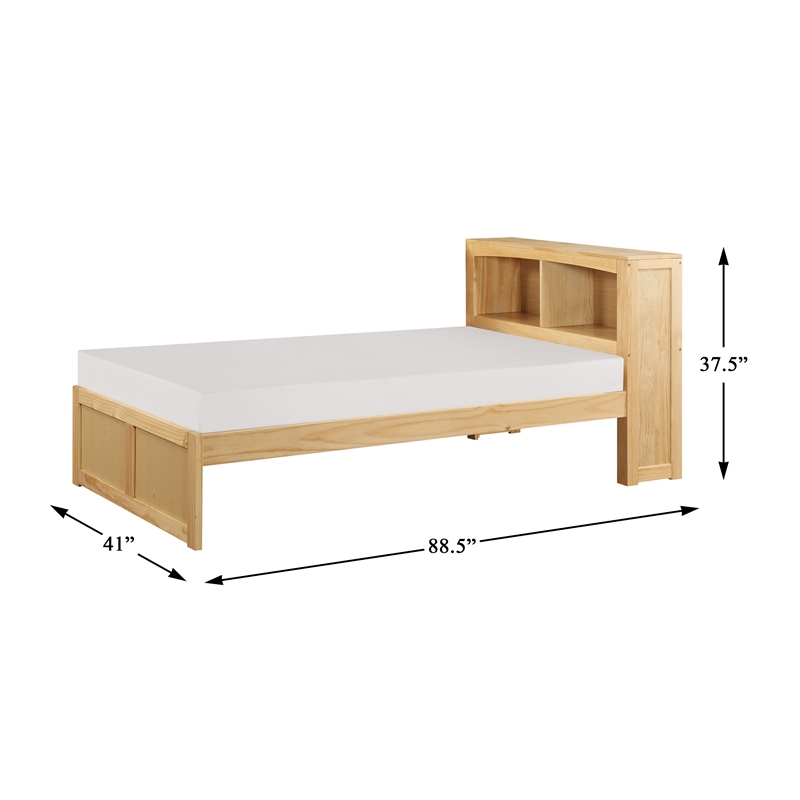 Pemberly Row Wood and MDF Twin Bookcase Bed with 300 lb Capacity in Natural Pine