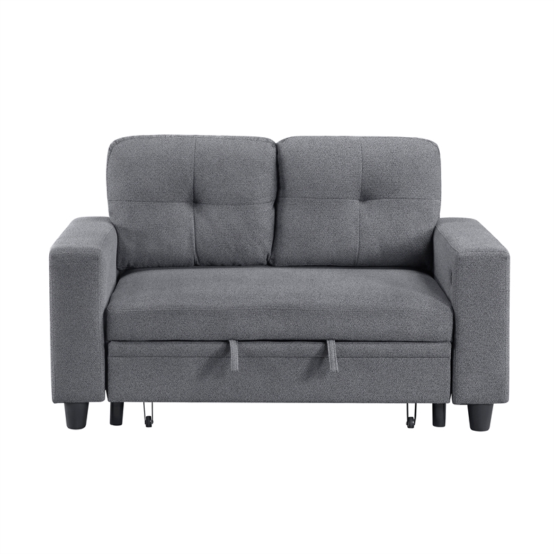 Pemberly Row Boucle Loveseat with Pull-Out Bed and USB Charging in Gray