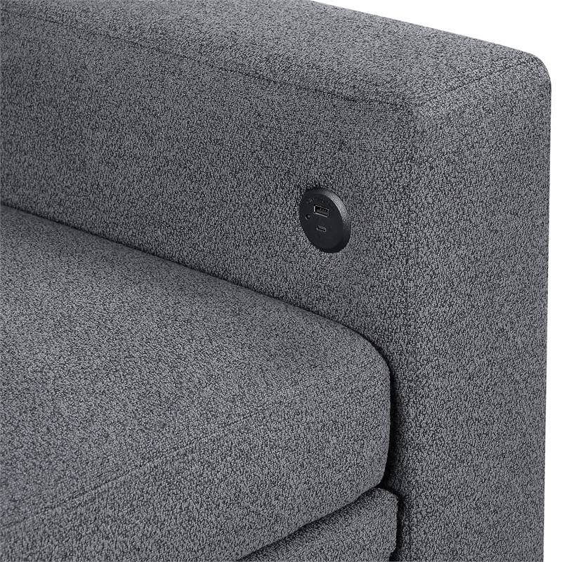 Pemberly Row Boucle Loveseat with Pull-Out Bed and USB Charging in Gray