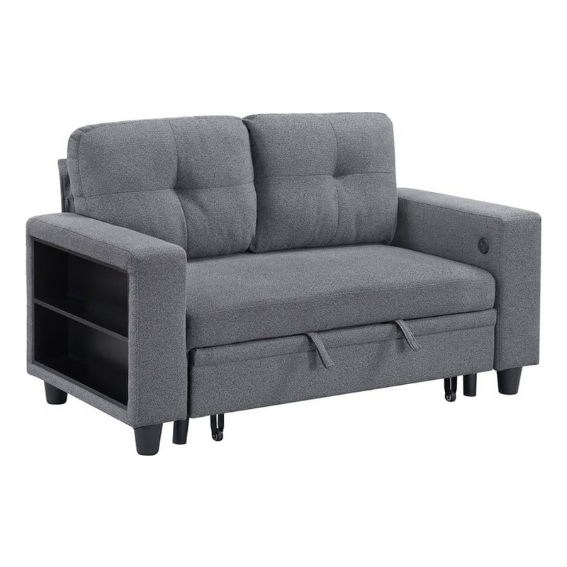 Pemberly Row Boucle Loveseat with Pull-Out Bed and USB Charging in Gray