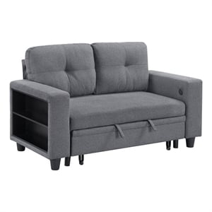Pemberly Row Boucle Loveseat with Pull-Out Bed and USB Charging in Gray