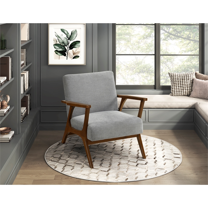Pemberly Row Woven Chenille Accent Chair with Rubberwood Frame in Gray