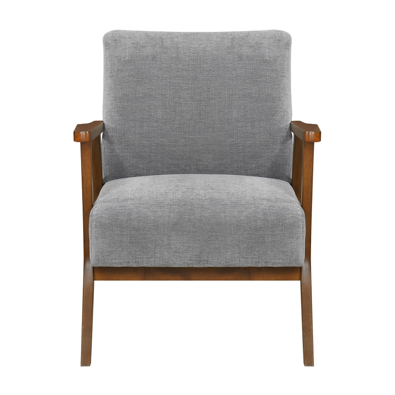 Pemberly Row Woven Chenille Accent Chair with Rubberwood Frame in Gray