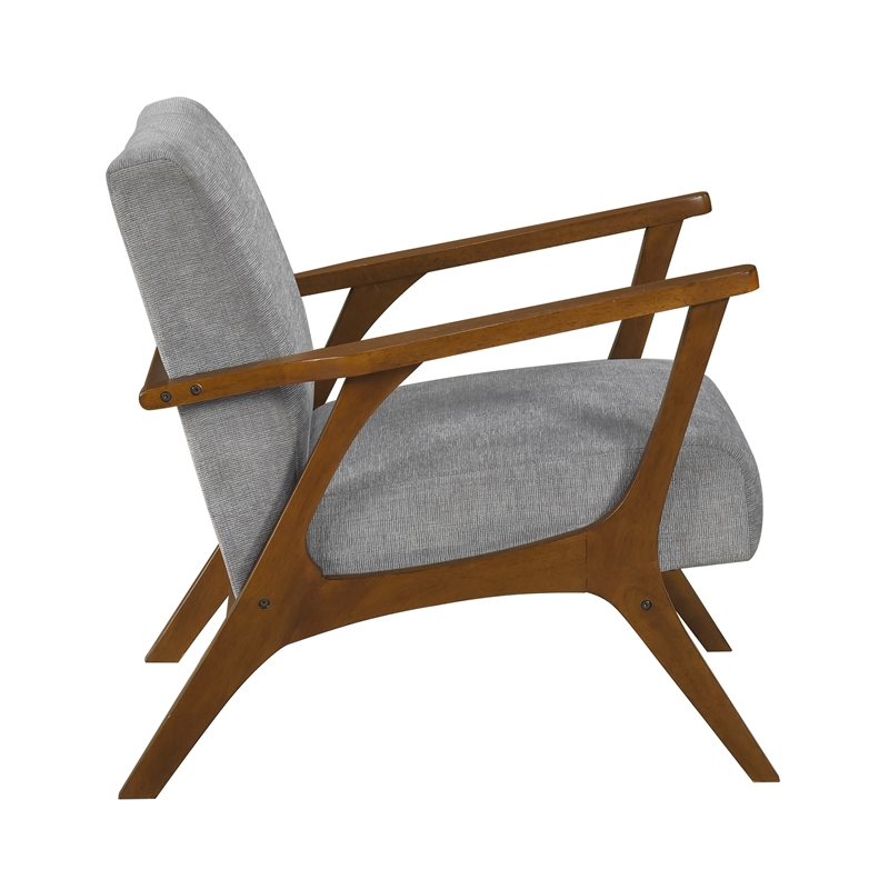 Pemberly Row Woven Chenille Accent Chair with Rubberwood Frame in Gray