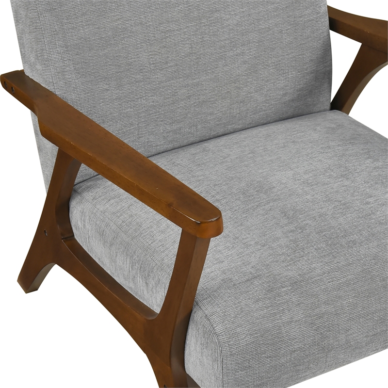 Pemberly Row Woven Chenille Accent Chair with Rubberwood Frame in Gray