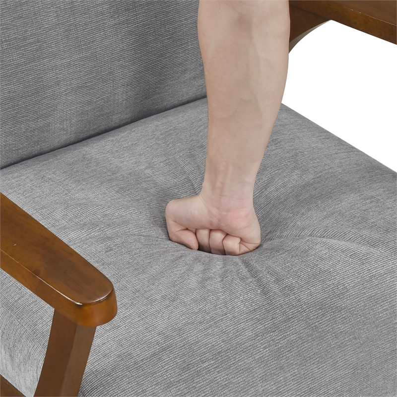 Pemberly Row Woven Chenille Accent Chair with Rubberwood Frame in Gray