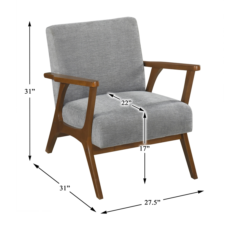 Pemberly Row Woven Chenille Accent Chair with Rubberwood Frame in Gray