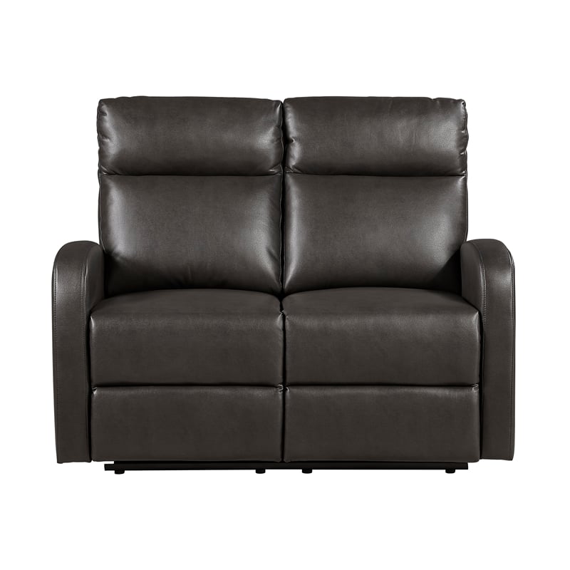 Pemberly Row Faux Leather Wall-Hugger Double Reclining Loveseat in Espresso