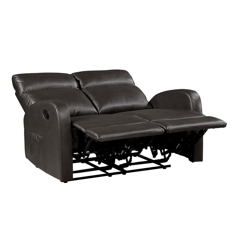 Pemberly Row Faux Leather Wall-Hugger Double Reclining Loveseat in Espresso