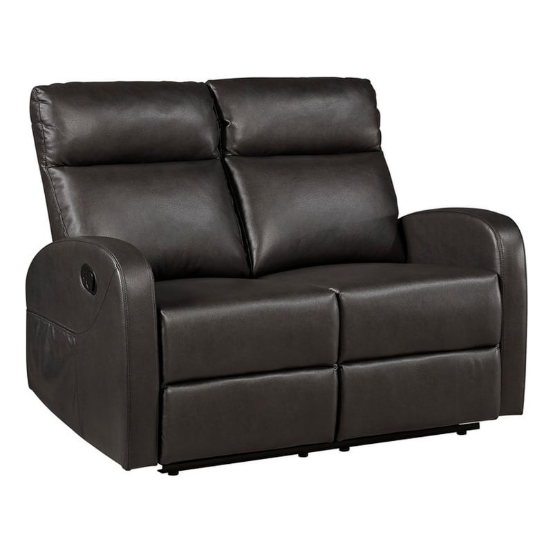 Pemberly Row Faux Leather Wall-Hugger Double Reclining Loveseat in Espresso