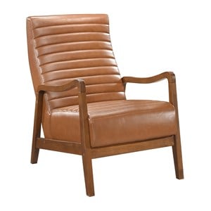 Pemberly Row Faux Leather High Back Accent Chair in Matte Brown