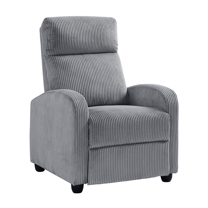 Pemberly Row Corduroy Push Back Reclining Chair with 300 lb Capacity - Dark Gray