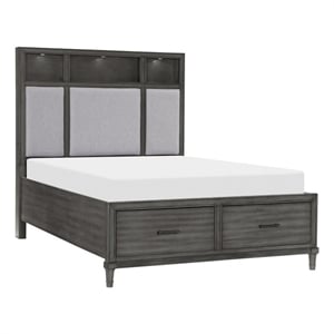 Pemberly Row Queen Platform Bed with LED Headboard and USB Ports in Gray
