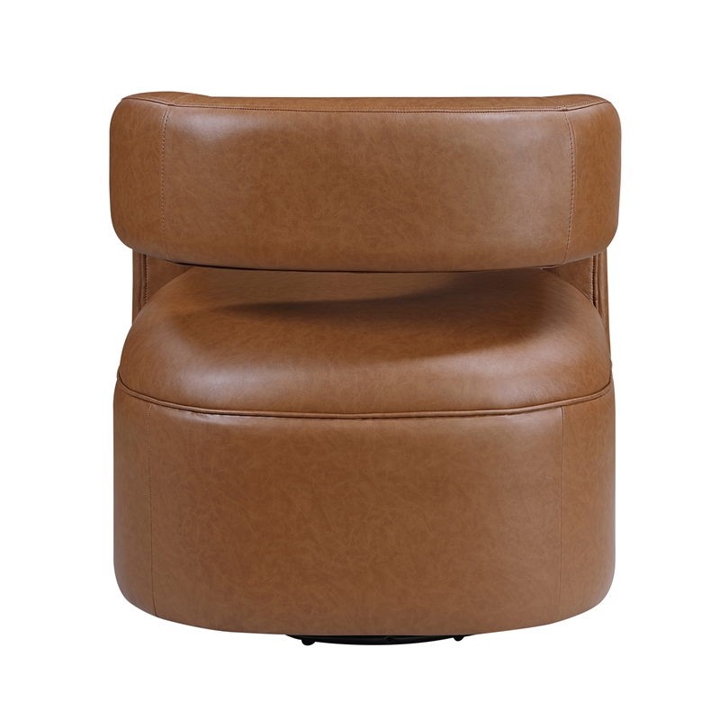Pemberly Row Faux Leather 360-Degree Swivel Barrel Chair in Camel