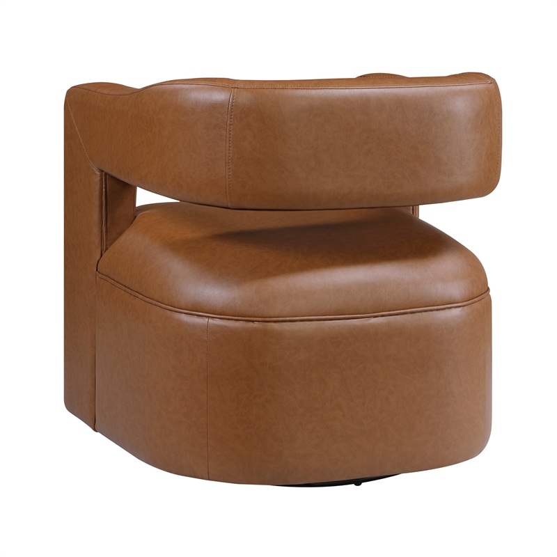 Pemberly Row Faux Leather 360-Degree Swivel Barrel Chair in Camel