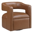 Pemberly Row Faux Leather 360-Degree Swivel Barrel Chair in Camel