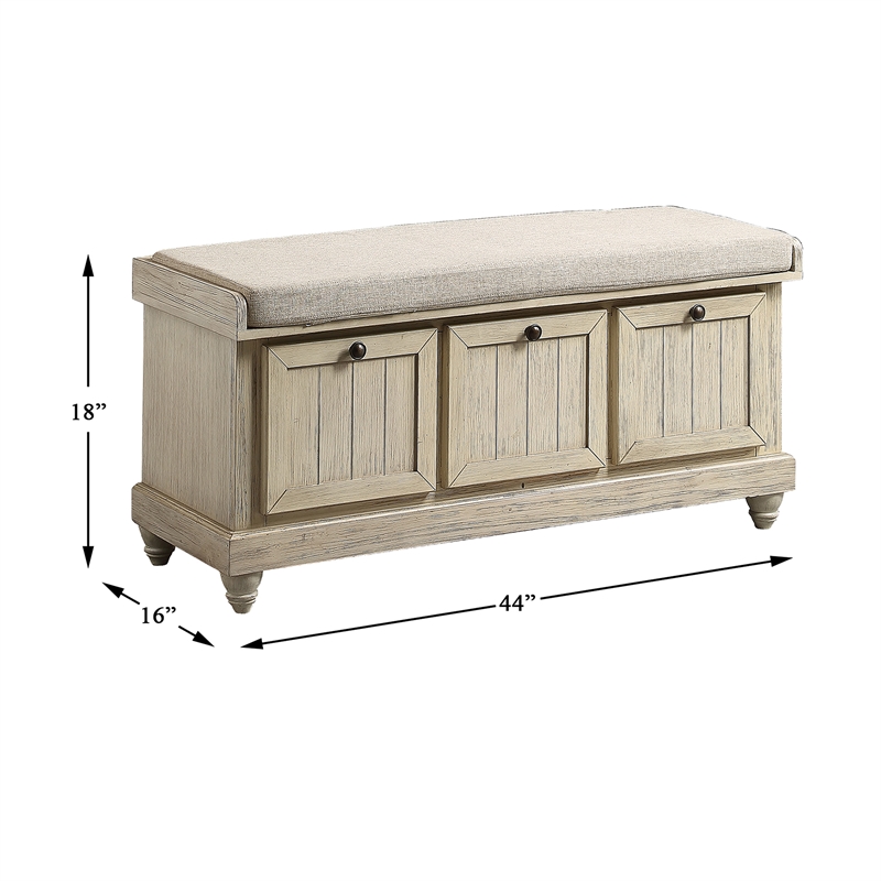 Pemberly Row Lift-Top Storage Bench with Cushioned Seat in Antique White