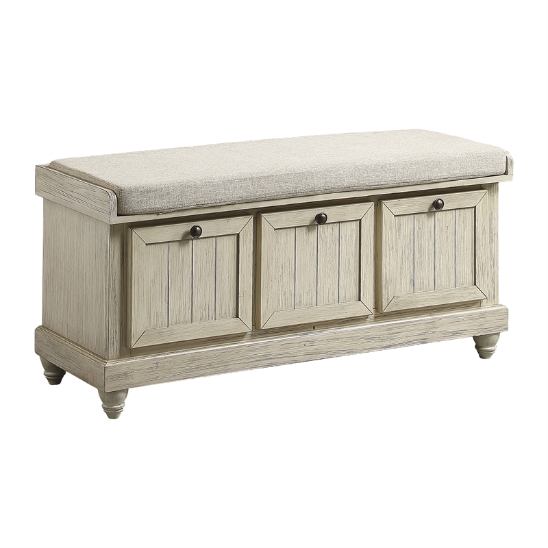 Pemberly Row Lift-Top Storage Bench with Cushioned Seat in Antique White