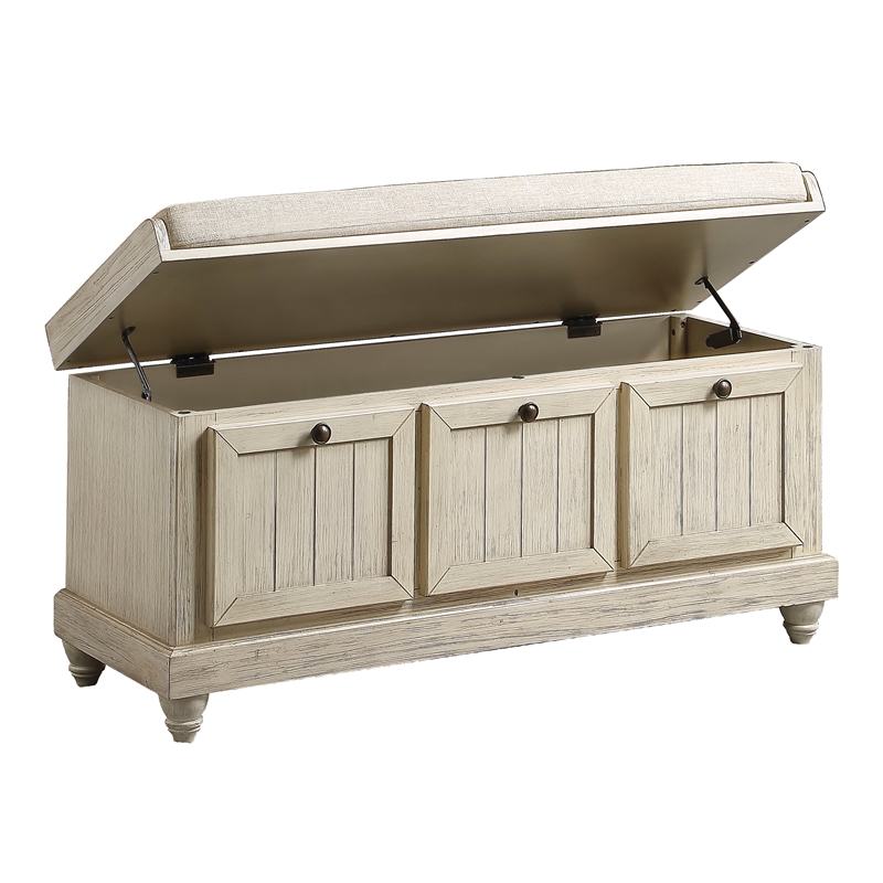 Pemberly Row Lift-Top Storage Bench with Cushioned Seat in Antique White