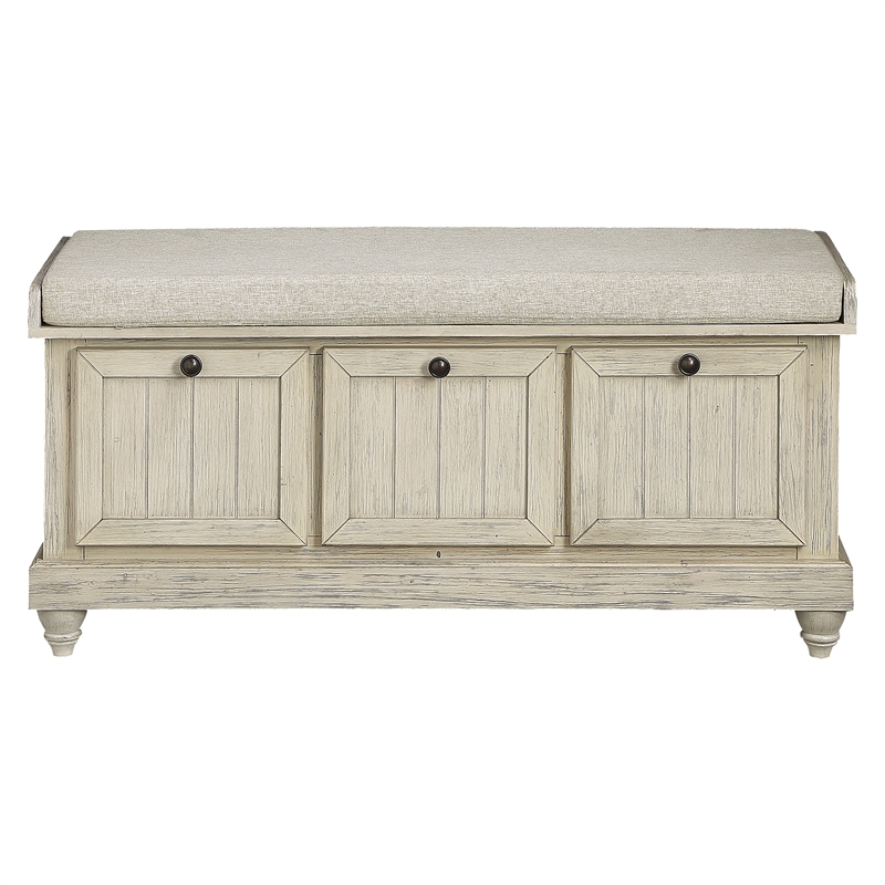 Pemberly Row Lift-Top Storage Bench with Cushioned Seat in Antique White