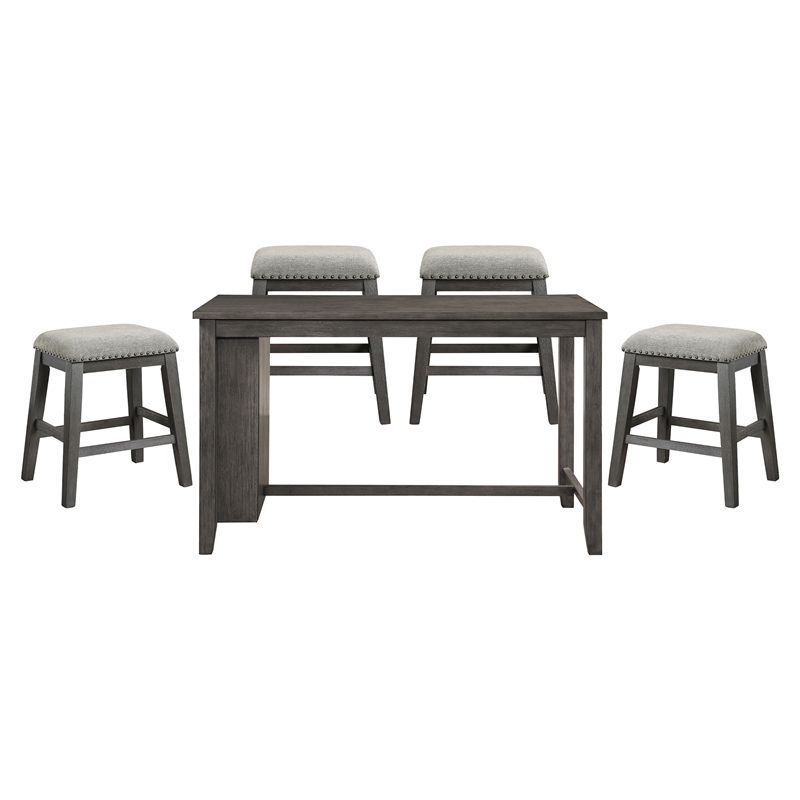 Pemberly Row 5-Pc Counter Height Dining Set with Built-In Shelves in Gray