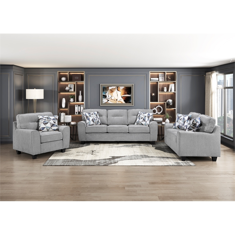 Pemberly Row Chenille Sofa with Pocket Coil Support and 2 Pillows in Gray