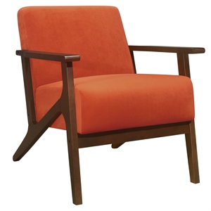 Pemberly Row Velvet Accent Chair with Dark Walnut Wood Frame in Orange