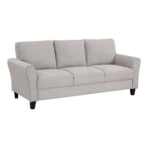 Pemberly Row 19&quot Transitional Solid Wood and Polyester Sofa in Gray/Sand Brown