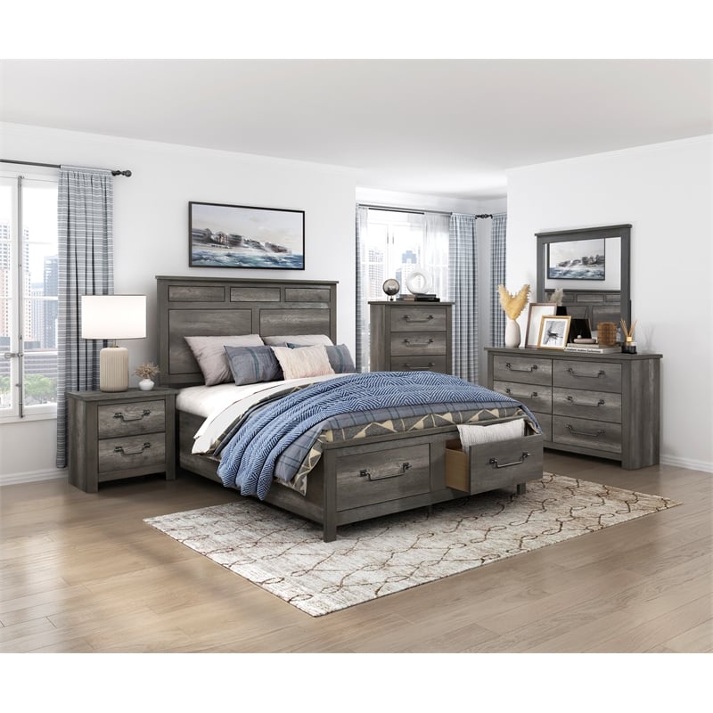 Pemberly Row California King Platform Bed with Footboard Storage Drawers in Gray