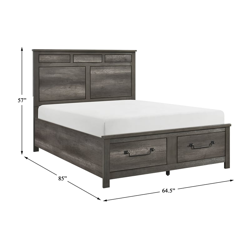 Pemberly Row California King Platform Bed with Footboard Storage Drawers in Gray