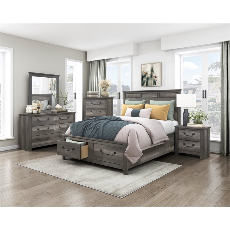 Pemberly Row California King Platform Bed with Footboard Storage Drawers in Gray