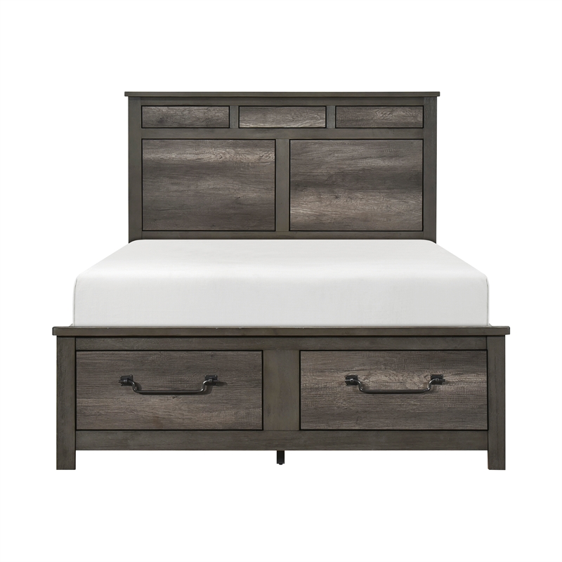 Pemberly Row California King Platform Bed with Footboard Storage Drawers in Gray